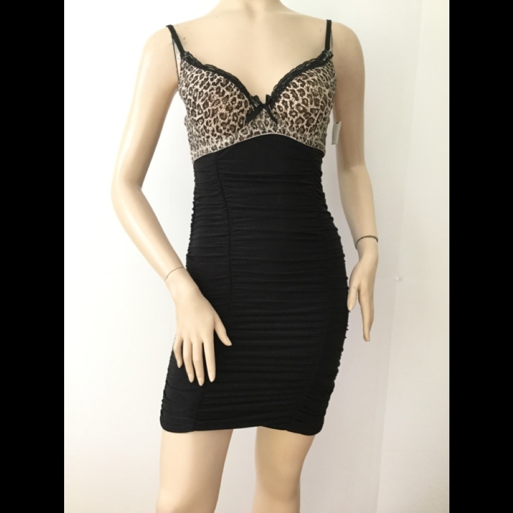 Vizio Sexy Leopard & Black Ruched Bra Corset Dress